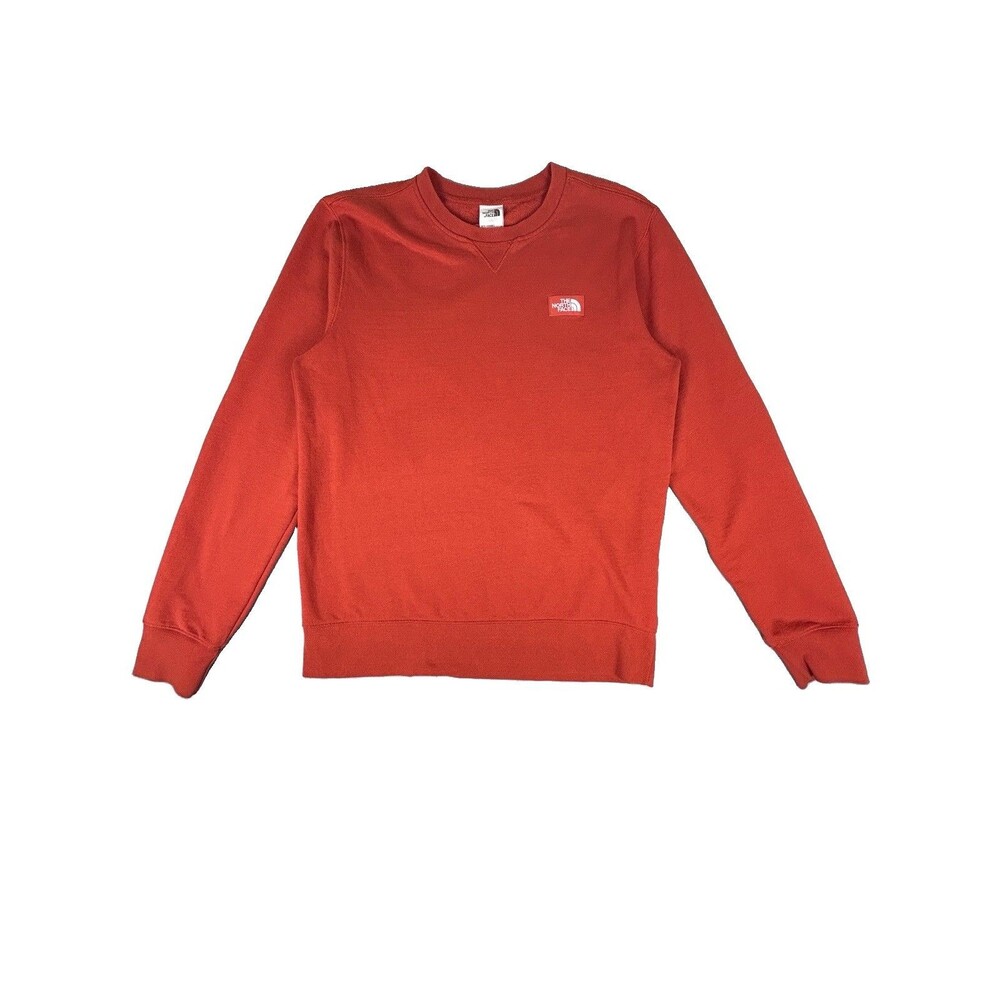 The North Face Sweatshirt Mens MED Orange Crewneck Fleece Pullover Logo Patch